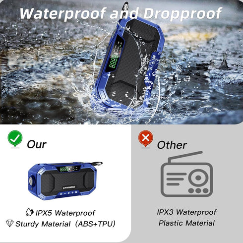 Emergency Radio Hand Crank Solar Power - Portable AM FM NOAA Weather Radio with 5000mAh Rechargeable Battery