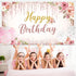 Happy Birthday Backdrop Decorations for Women, Rose Gold Floral Glitters Banner Party Supplies for Girls Boys
