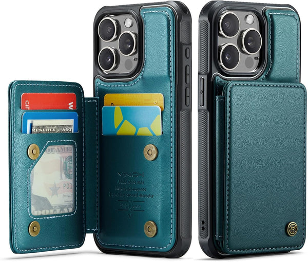 iPhone 15 Pro Wallet Case with Card Holder, RFID Blocking, Durable Kickstand Shockproof Phone Case for Women Men