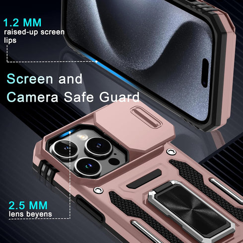 DEERLAMN Military Grade Shockproof Protective Cover for iPhone 15 Pro Max with Slide Camera Cover + Screen Protector