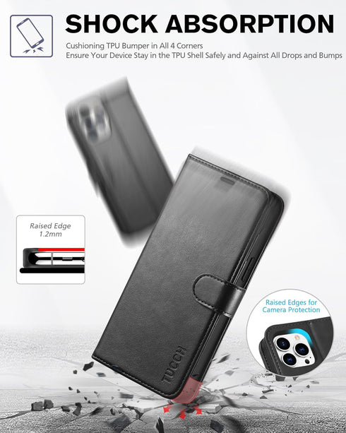 TUCCH Wallet Case for iPhone 12 Pro Max 5G 6.7", PU Leather Card Slot Kickstand, RFID Blocking Magnetic Cover