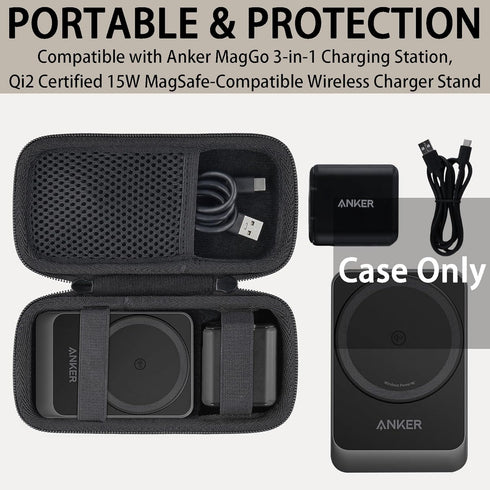 khanka Hard Travel Case for Anker MagGo 3-in-1 Charging Station, Qi2 Certified 15W MagSafe-Compatible Stand (Black)