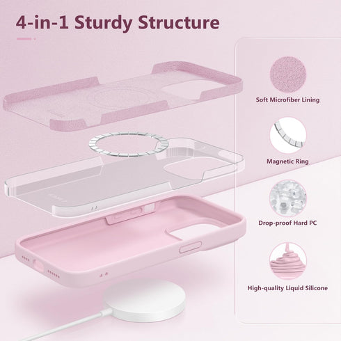 GONEZ Hot Pink iPhone 14 Pro Max Case, Liquid Silicone, Magsafe Compatible + 2X Screen & Camera Lens Protectors.