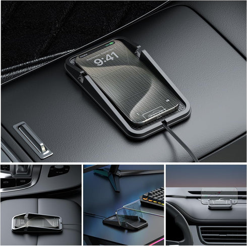 Wireless Car Charger, Polmxs Fast Wireless Charging Pad, No-Slip Phone Charger for Car, Cell Phone Cordless Holder