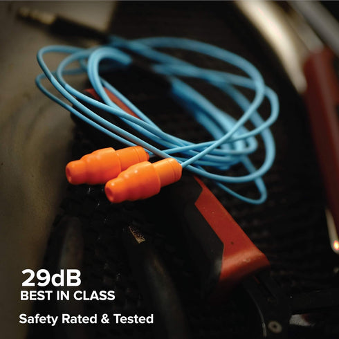 Plugfones Guardian in-Ear Earplug Earbud Hybrid, Noise Reduction Headphones in Blue & Orange