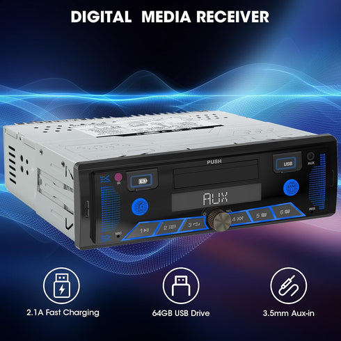 aboutBit 300W Single Din Car Marine Stereo: Bluetooth Car Radio with Smartphone Holder - Push to Talk Assistant AM FM