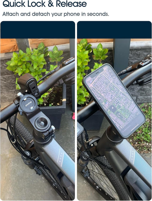 Bike Phone Mount, Universal Aluminum Handlebar Phone Clamp for Mountain Bicycle Stem, Quick Release Attach/Detach-Black