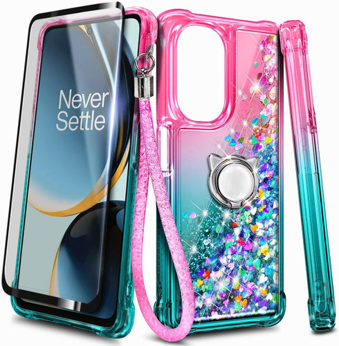 NZND OnePlus Nord N30 5G Case, Nord CE 3 Lite 5G with Tempered Glass Screen Protector, Glitter Liquid Floating