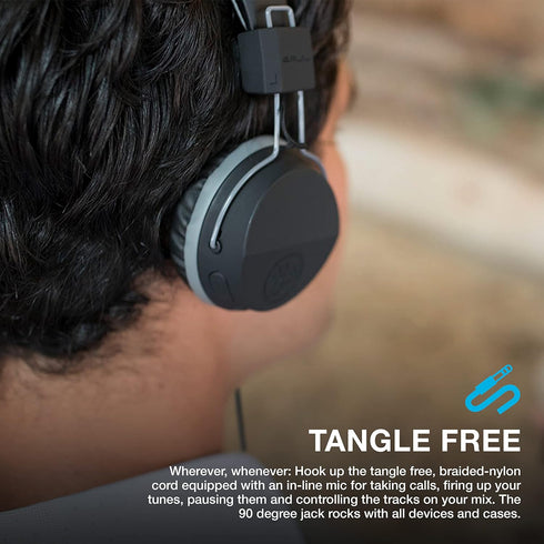 JLab Neon Wired On-Ear Headphones, Black, 40mm Neodymium Drivers, Noise Isolation, Tangle-Free Cord, C3 Sound.