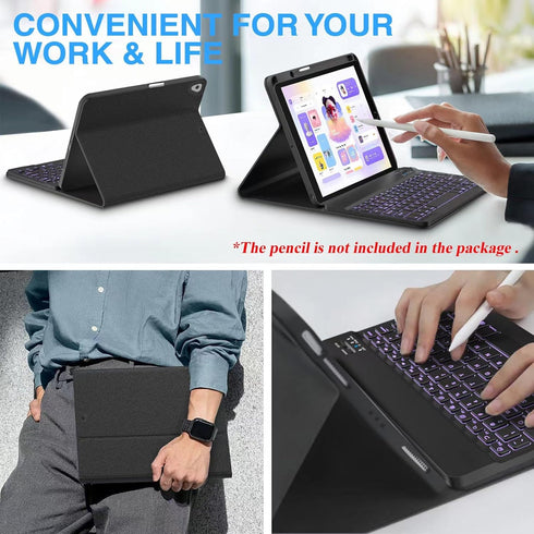 Keyboard Case for iPad 9th/8th/7th Gen 10.2 inch, iPad Pro 10.5 Case with 7 Color Backlit Removable Keyboard