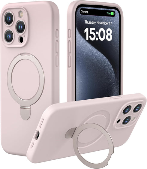 CellEver iPhone 15 Pro Max Case - Slim Magnetic Silicone, Military Grade, MagSafe Compatible, Durable Kickstand, Chalk