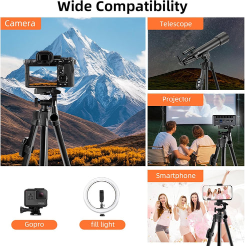 Fotopro 51'' 3-Way Camera Tripod, Lightweight Portable Travel Tripods for Camera and Phone with Head Remote Control