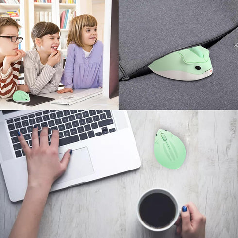 elec Space 2.4G Wireless Mouse, Cute Animal Hamster Shape Silent Mouse with Gift Cable Clip, 3 Buttons for PC, Green