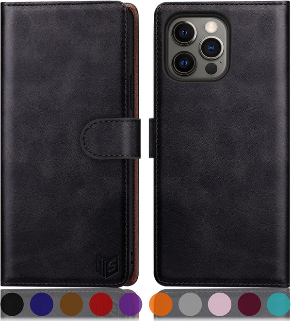 SUANPOT iPhone 13 Pro Wallet Case with RFID Blocking, Flip Book PU Leather Shockproof Cover for Apple 13 Pro, Black