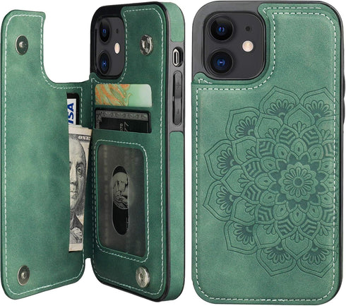 Vaburs Wallet Case for iPhone 12 and iPhone 12 Pro, 6.1 Inch Embossed Mandala Pattern Flower PU Leather with Card Holder