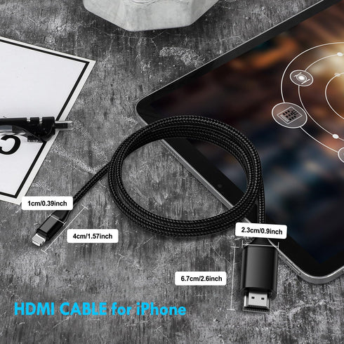 HDMI Cable for iPhone to TV, Lightning to HDMI Adapter Compatible with iPhone 14, 13, 12, 11, 1080P HD Display