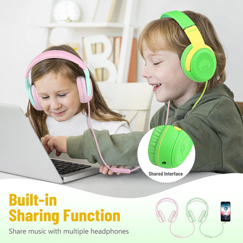 rockpapa Share 1 Kids Headphones Wired with Microphone & Share Port, 85dB/94dB Volume Limited, Cute Foldable