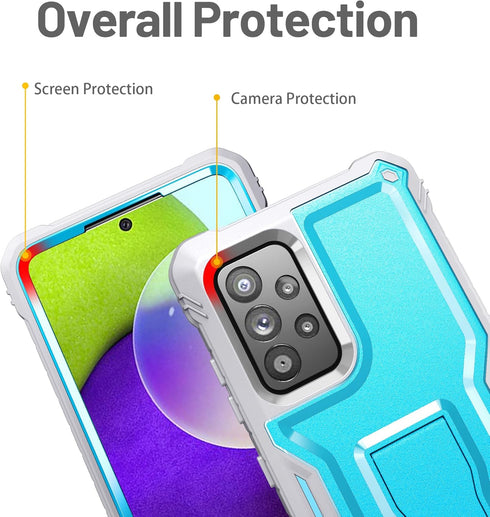 FITO Heavy Duty Case for Samsung A52, Dual Layer Shockproof with Built-in Screen Protector and Kickstand, Blue