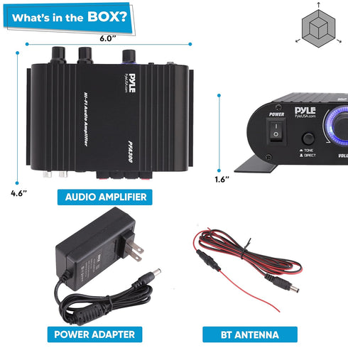 Pyle Power Home HiFi Stereo Amplifier - 90 Watt Portable Dual Channel Surround Sound Audio Receiver w/ 12V Adapter for
