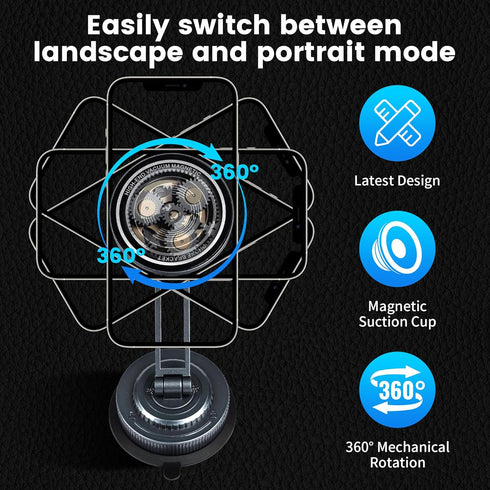 PIEPIE 360 Magnetic Car Phone Holder Mount Heavy Duty Metal Dash/Windshield Large Suction Cup for Non-Smooth