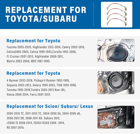 Car Speaker Wiring Harness Adapters for Toyota 2000-2015, 4PCS Aftermarket Front Rear Door Speaker Connector