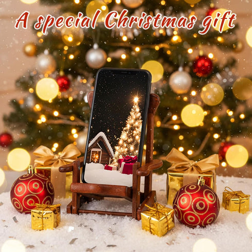 2 Kingdder Pcs Christmas Wood Cell Phone Stand Gifts Folding Chair Wooden Phone Holder Adjustable Office Cellphone