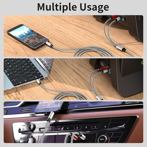 3.5mm to 2RCA Audio Cable 20ft, Auxiliary Adapter, Stereo Splitter Cable for Smartphone, Speakers, Tablet