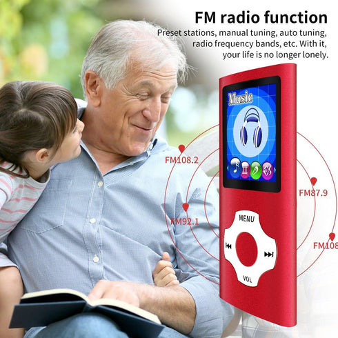 Red Digital MP3 / MP4 Player (Max Support 64 GB) with Photo Viewer, E-Book Reader, Voice Recorder, and FM Radio