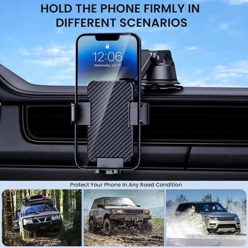 Military Grade Phone Holder Car, Ultra Strong Base, 3 in 1 Phone Mount for Dashboard Windshield Air Vent, Hands-Free