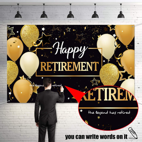 Blulu Extra Large Retirement Party Decorations, Fabric Retire Sign Banner Photo Booth Backdrop with Rope (70.8 x 43.3