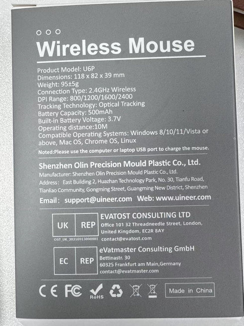 Wireless Mouse with Visible Battery Display - Rechargeable 2.4G USB Optical Mouse for Laptop PC, White and Blue