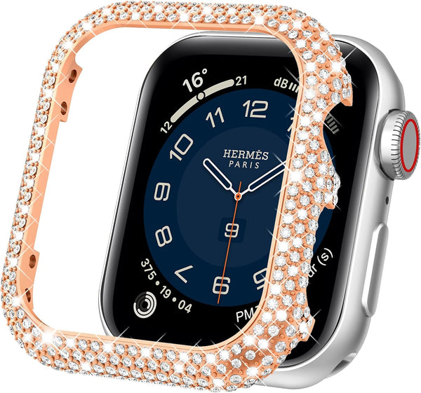 Mosonio Case Cover Compatible with Apple Watch 41mm | Full Bling Metal Watch Case for Women (Rose Gold)