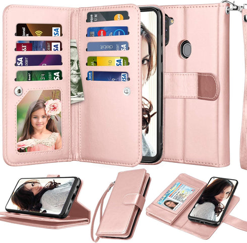 Njjex Galaxy A11 Case for Samsung Galaxy A11 - Wallet Case with 9 Card Slots, PU Leather, Detachable Kickstand