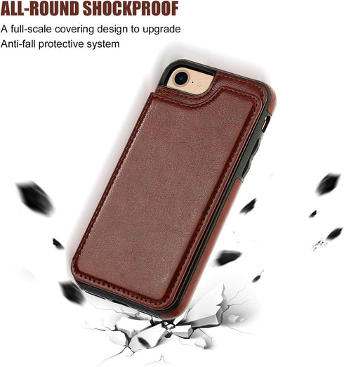 ONETOP Wallet Case for iPhone SE(2022), SE(2020), 7/8, Brown PU Leather, Card Holder, Kickstand