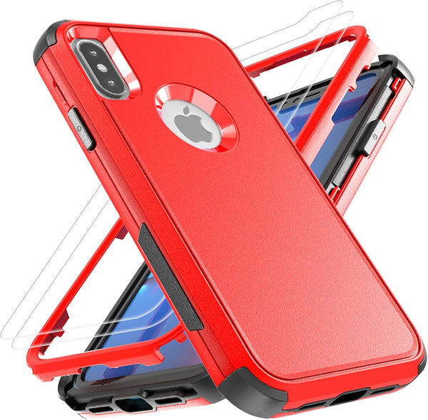 YmhxcY iPhone X/Xs Case with 2 EPU Screen Protectors, Shockproof & Dropproof Protection - Red/Black, 5.8"