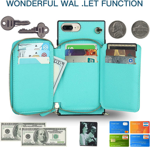 Asuwish Wallet Phone Case for iPhone 6plus 6splus 7plus 8plus with Screen Protector and Zipper Card Holder Slot
