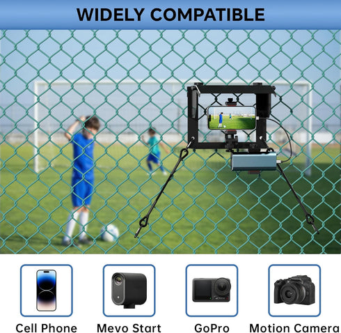 Racokky Phone Fence Mount with Shade and Power Bank Holder, Mounting Kit Compatible with iPhone, GoPro, Mevo, Action