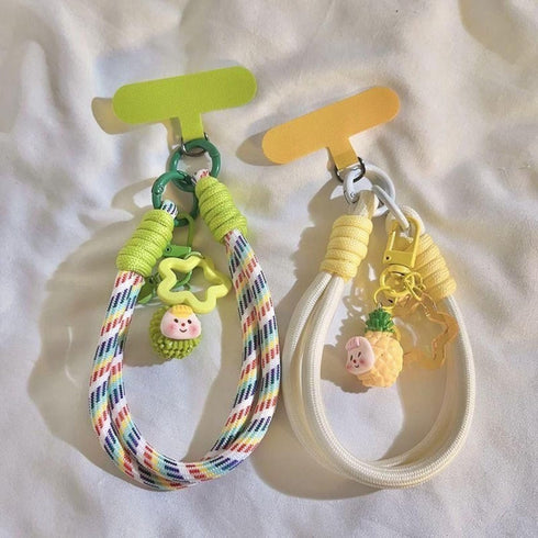 7mm Dopamine Vibes Universal Wrist Strap - Korean-Style Short Phone Lanyard with Cute Green Durain Charm, Rope, Trendy