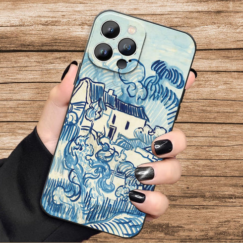 Compatible iPhone 14 Pro Max Case, Van Gogh Abstract Blue Lines Impression Landscape Phone Cover, Aesthetic Vintage