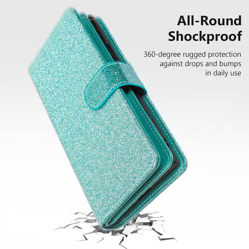 Varikke Wallet Case for iPhone 13 Pro Max, Fashion Glitter Leather Strap, Magnetic Flip Cover, Mint Green