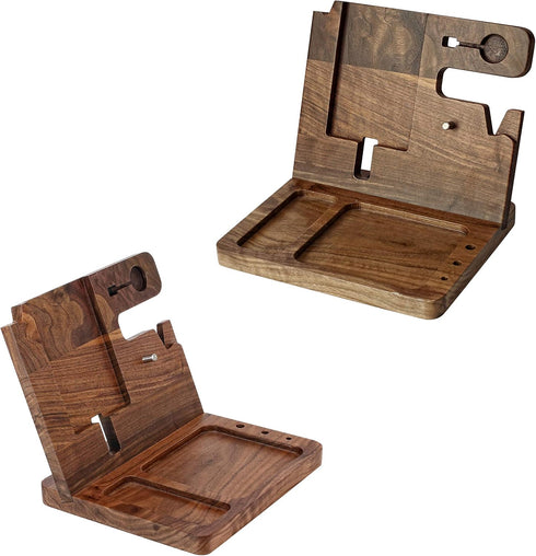 awofer Ebony Wood Phone Docking Station Gifts for Men - Nightstand Organizer with Key Holder, Wallet Stand, Watch