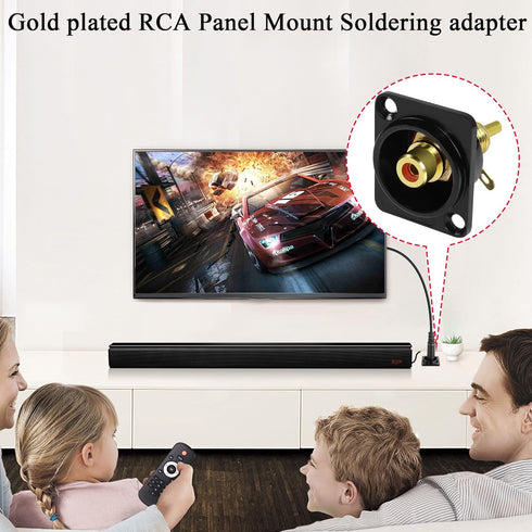 QIANRENON Gold Plated RCA Panel Mount Adapter, RCA Female to Solder Terminal AV Connector (Red)
