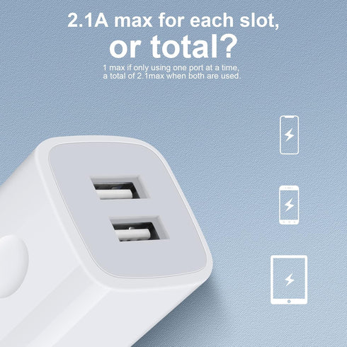 USB Wall Charger, Sicodo 3Pack Dual Port Charging Block, Plug in Cell Phone Charger Box for iPhone 15 14 13 12 SE 11 X