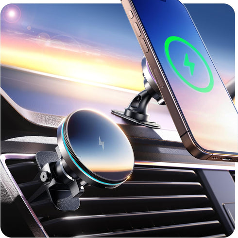 MagSafe Car Mount Charger, Large Magnetic (4.13 lbf), 15W QI Wireless Charger, Vent/Dashboard Phone Holder for iPhone