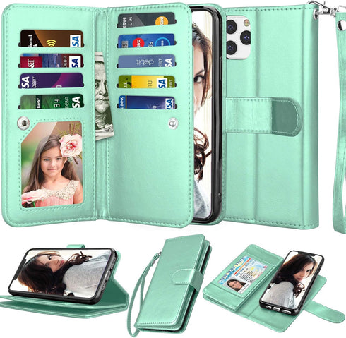 Njjex Wallet Case for iPhone 11 PRO Max 2019, PU Leather ID Credit Holder Folio Flip with Detachable Kickstand