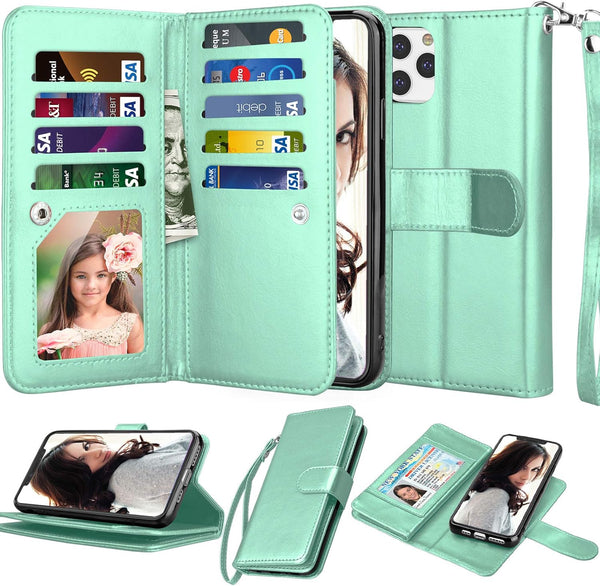 Njjex Wallet Case for iPhone 11 PRO Max 2019, PU Leather ID Credit Holder Folio Flip with Detachable Kickstand