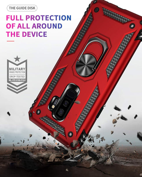 Military Grade Drop Impact Case for Samsung Galaxy S9 Plus, 360 Metal Rotating Ring Kickstand Holder, Heavy Duty