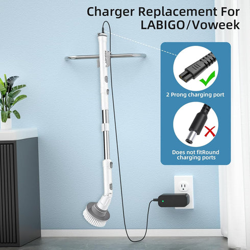 9V Charger for LABIGO Electric Spin Scrubber, Compatible with Labigo Cordless Spin Scrubber LA1 Pro, Voweek VWS211