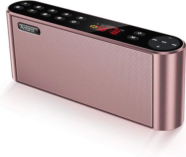 Bluetooth Speaker with FM Radio Player, Portable Wireless Stereo with HD Sound, Built-in Microphone, Enhanced Bass