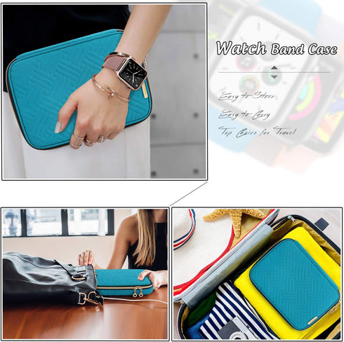 Teamoy Watch Storage Case, Holds 12 Straps, Travel Organizer Bag for Apple and Smart Watch Bands, Teal